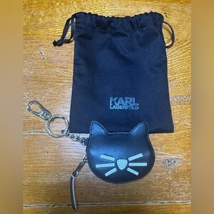 Karl Lagerfeld leather Black Cat Keychain / coin purse NWOT